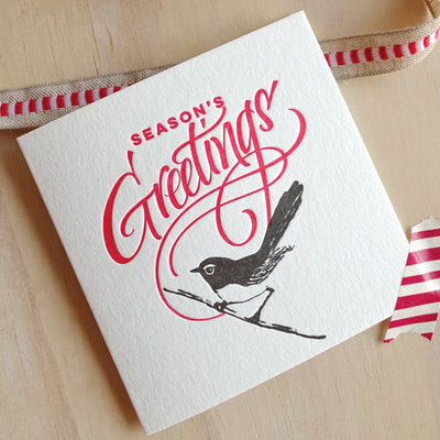 Fluid Ink Letterpress Willie Wagtail Christmas Card